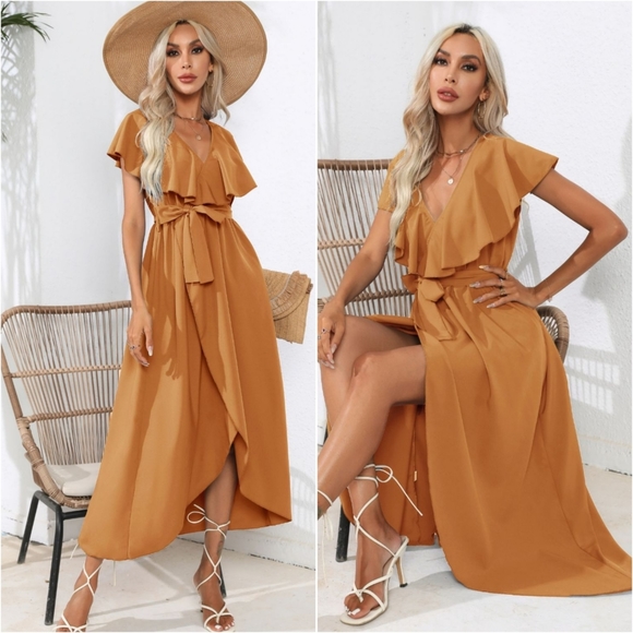 Chic Cascade Tied Midi Dress - Wine - Picture 12 of 14